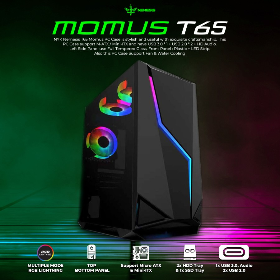 NYK Nemesis Casing PC Gaming T65 Momus Free 1Fan RGB