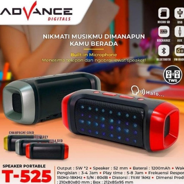 Speaker Bluetooth Advance Music Box T525 RGB LED/Bluetooth