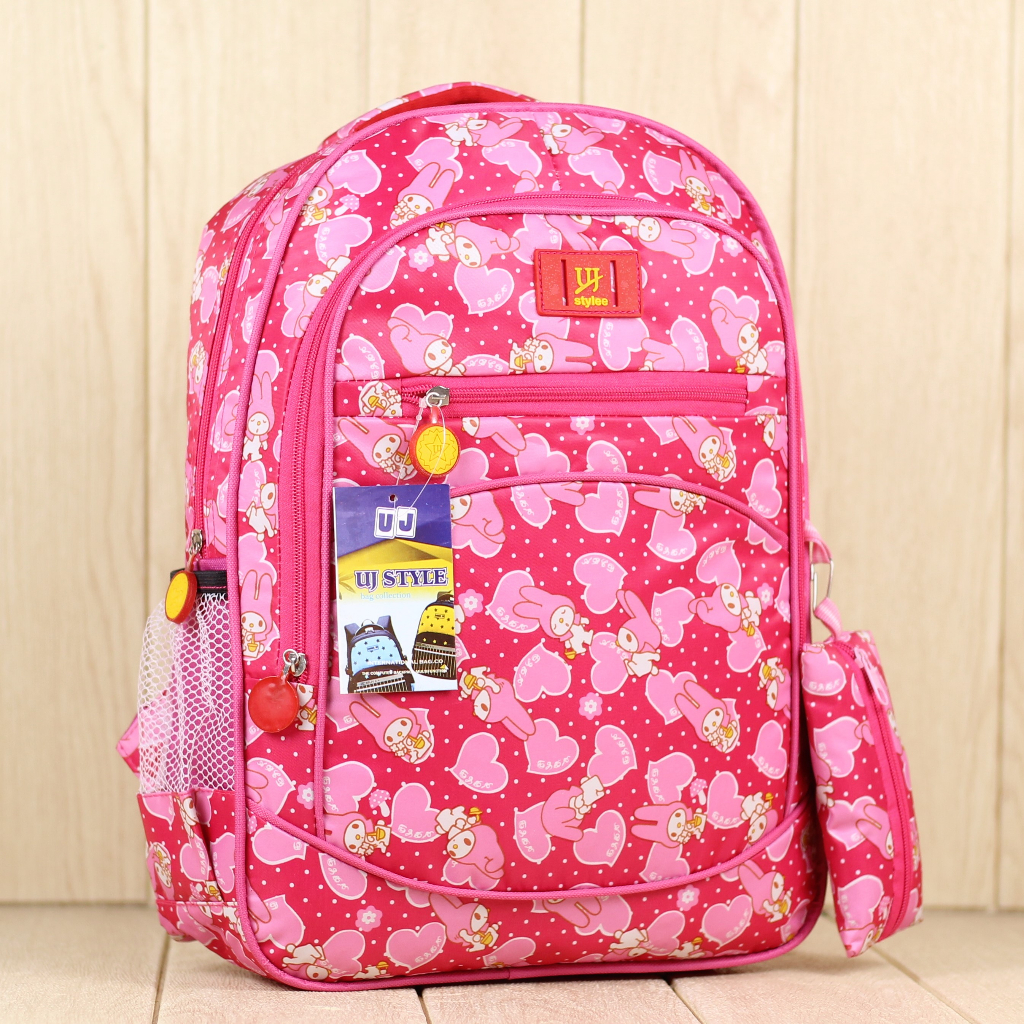 Tas Anak Perempuan Sekolah SD UJ Style Melody Pink Ransel Sekolah Anak Model Korea Free Tempat Pensil dan Raincover