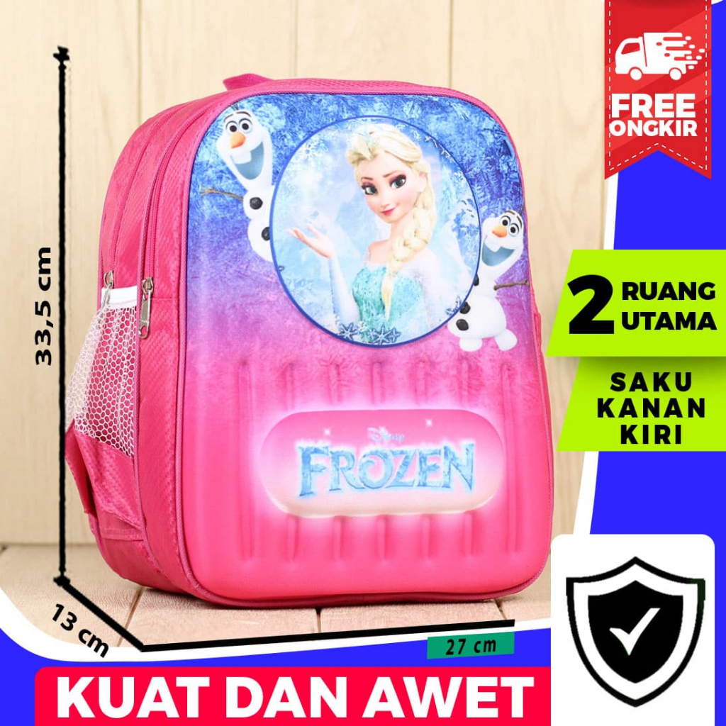 Ransel Anak TK Tebal Embos 3 Dimensi Karakter Frozen Pink Cantik Tas Punggung Anak Sekolah TK SD Terbaru Kuat Ransel Untuk Ngaji