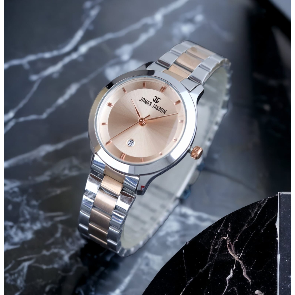 Jam Tangan Jonas Jasmin Original JJ-2220L Waterproof Strap Rantai Tanggal Aktif Dm 3.5