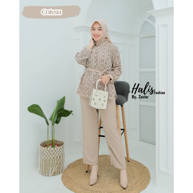 Halis Fashion Ori//Set Celana Crinkle Bunga by Halis // One Set Crinkel Set Hijab Voal