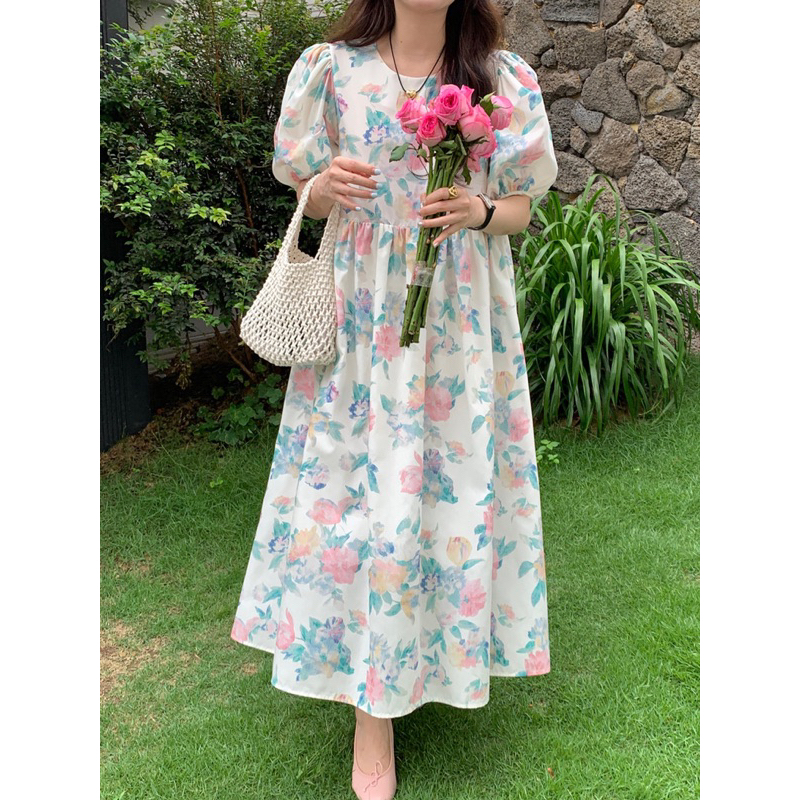summer white korean dress flower