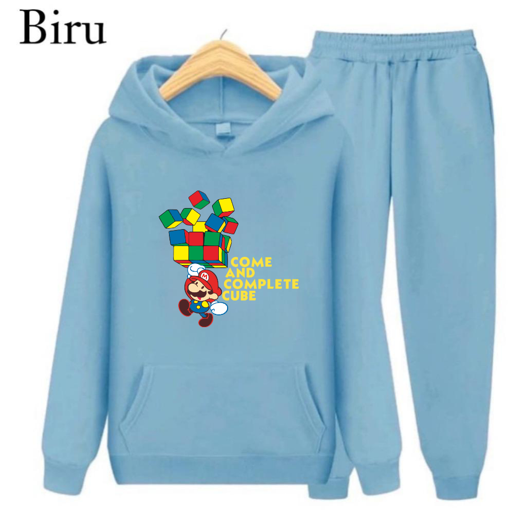 Setelan Sweater Hoodie Anak Mario Rubik Size S,M,XL