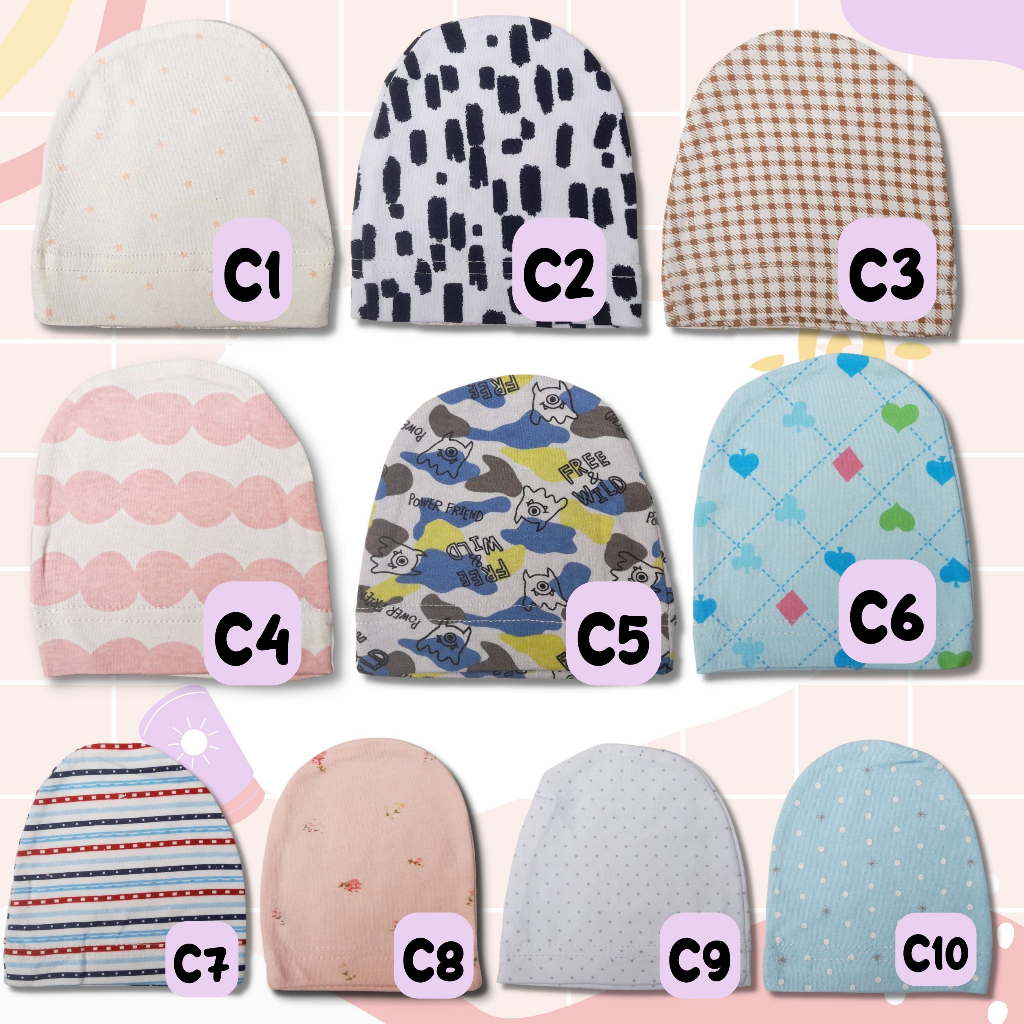Topi Bayi Laki laki 0-6 Bulan  Newborn Baby Hat Topi Bayi  Cowo Laki carte new born kupluk motif mix