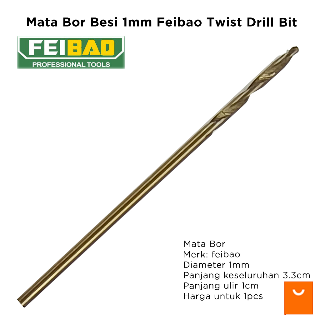 Mata Bor Besi 1mm Feibao Twist Drill Bit 1 mm