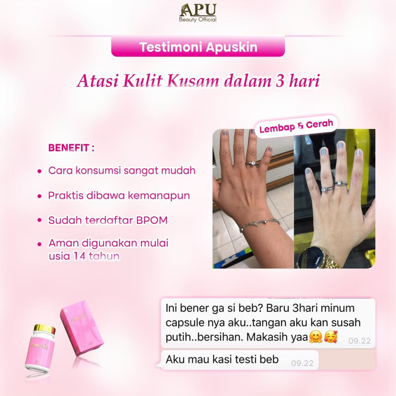 APUSKIN BEST SELLER | KAPSUL SUPLEMEN PEMUTIH KULIT BPOM