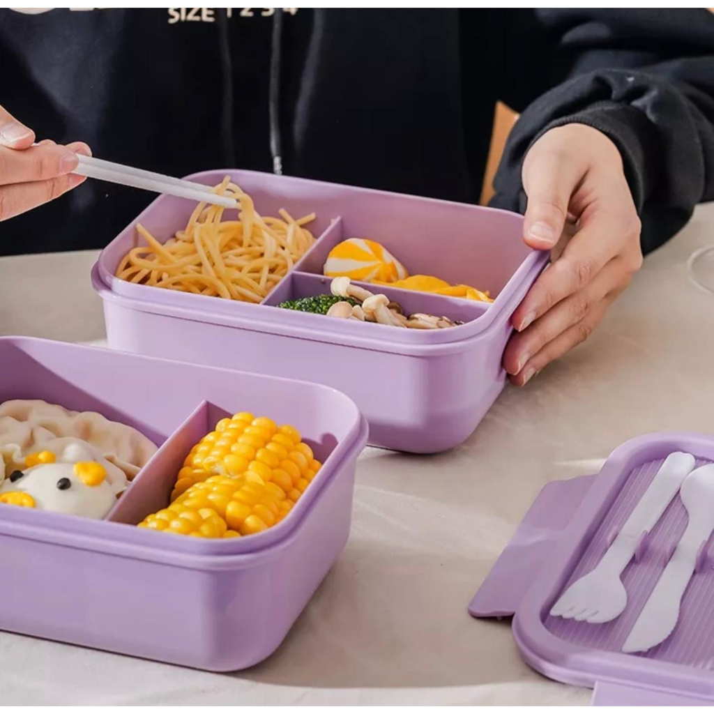 LUNCH BOX 1250ml 3 SEKAT FREE SENDOK GARPU SUMPIT KOTAK TEMPAT BEKAL MAKAN FBL