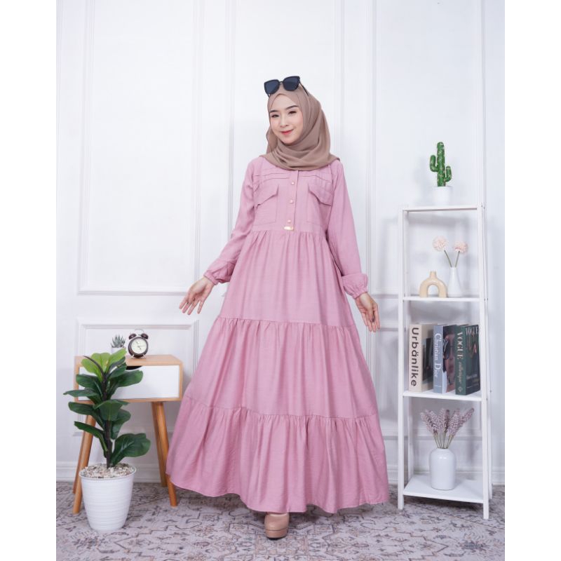 Amenna Dress Gamis / Bahan Polo Linen / Gamis Kekinian Elegant Premium