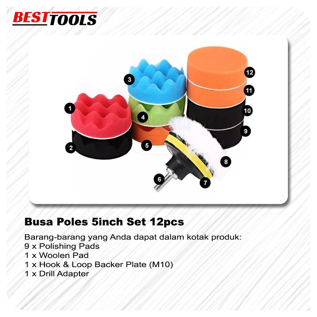 Sponge Polishing Set Car Buffing Pads 5Inch 10PCS - Spons Spon Busa Polis dan Detailing Mobil - OTOHEROES