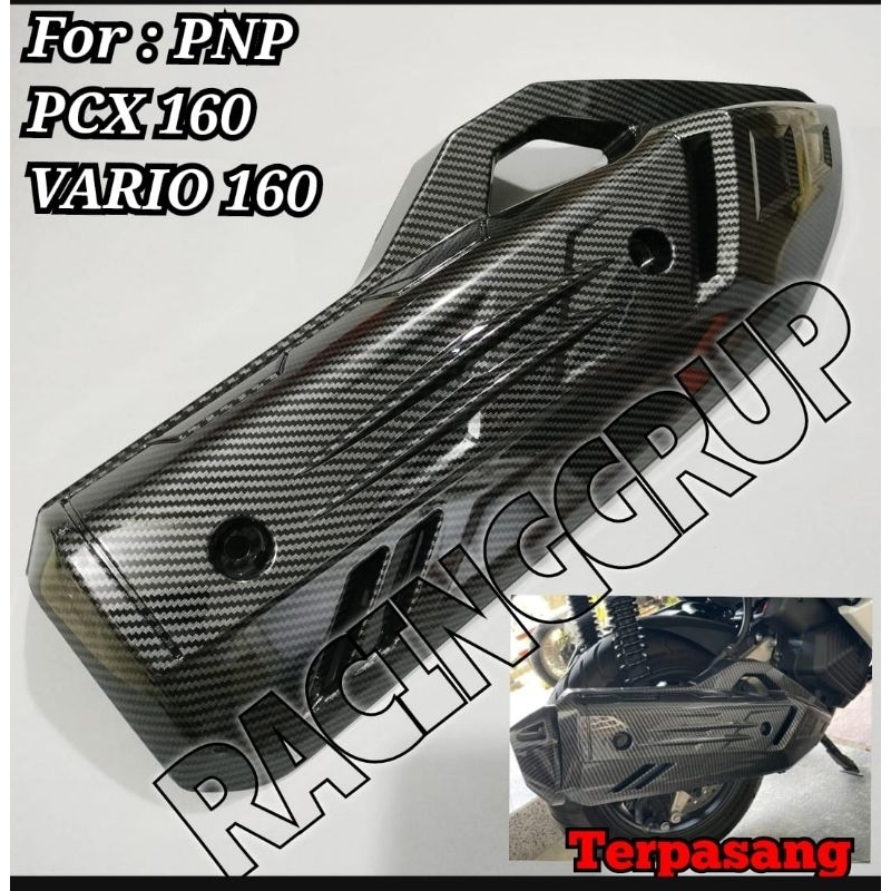 Cover Tutup Knalpot  + Corong End Mufler Carbon + cover radiator Vario 160 dan PCX 160 Terbaru 2022 2023 Karbon mengkilap