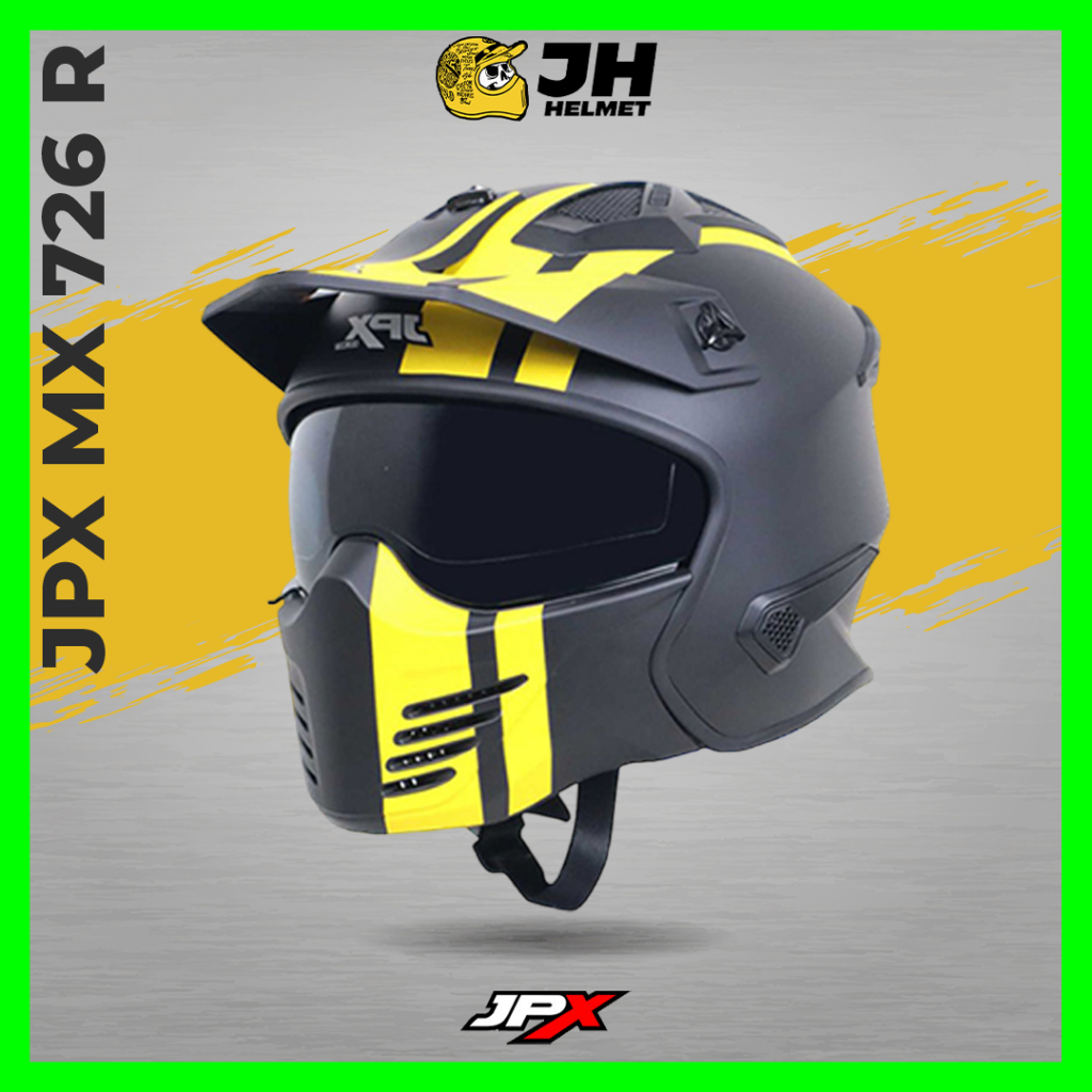 Helm JPX MX 726R MX04 Marz Black Doff Yellow | Helm Full Face | JUAL HELM