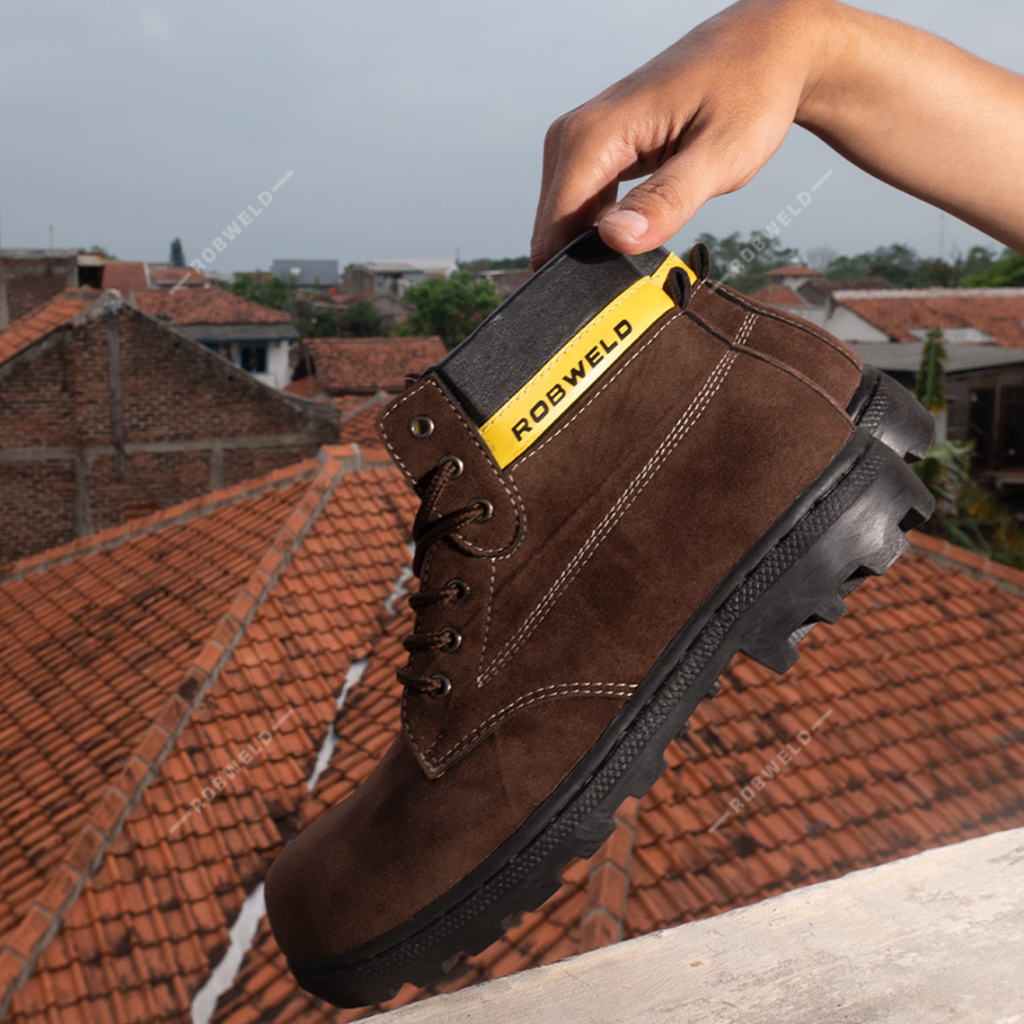 Sepatu Safety Pria Boots Ujung Besi Robweld Size 39 - 44 Warna Hitam Tan Cokelat