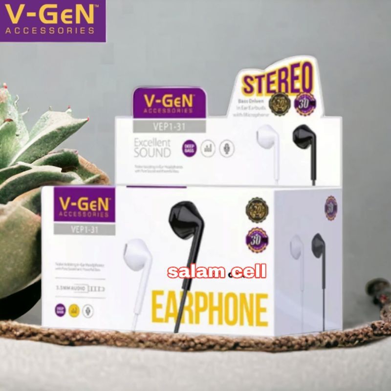 Headset V-GeN VEP1-31 Wired Earphone Headset Vgen Bass Driver Original Garansi Resmi