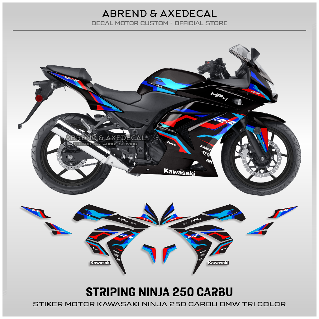 Striping Ninja 250 carbu BMW tri Color HP4 / Stiker Motor kawasaki Ninja Carbu / Stock Decals Varias