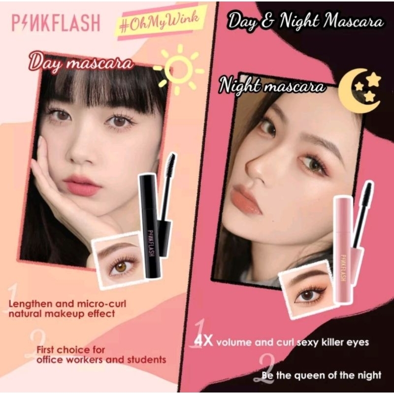 Pinkflash Mascara Day / Night Lengthening Volume Waterproof Longlasting Black / Pink