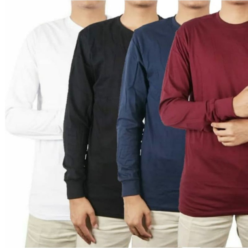 promo baju termurah KAOS POLOS TANGAN PANJANG ATASAN PRIA WANITA LENGAN PANJANG PUTIH UNISEX ROUND NECK LEHER BULAT KATUN PE soft UNISEX