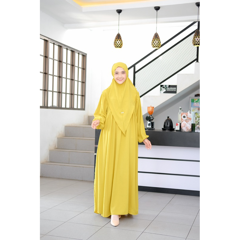 SARTE-Kinara Set Bergo Syar’i Jumbo XXXL Setelan gamis dan hijab Jumbo Setelan gamis criinkle dan jilbab Oneset Gamis Oversize Untuk BB 45-90