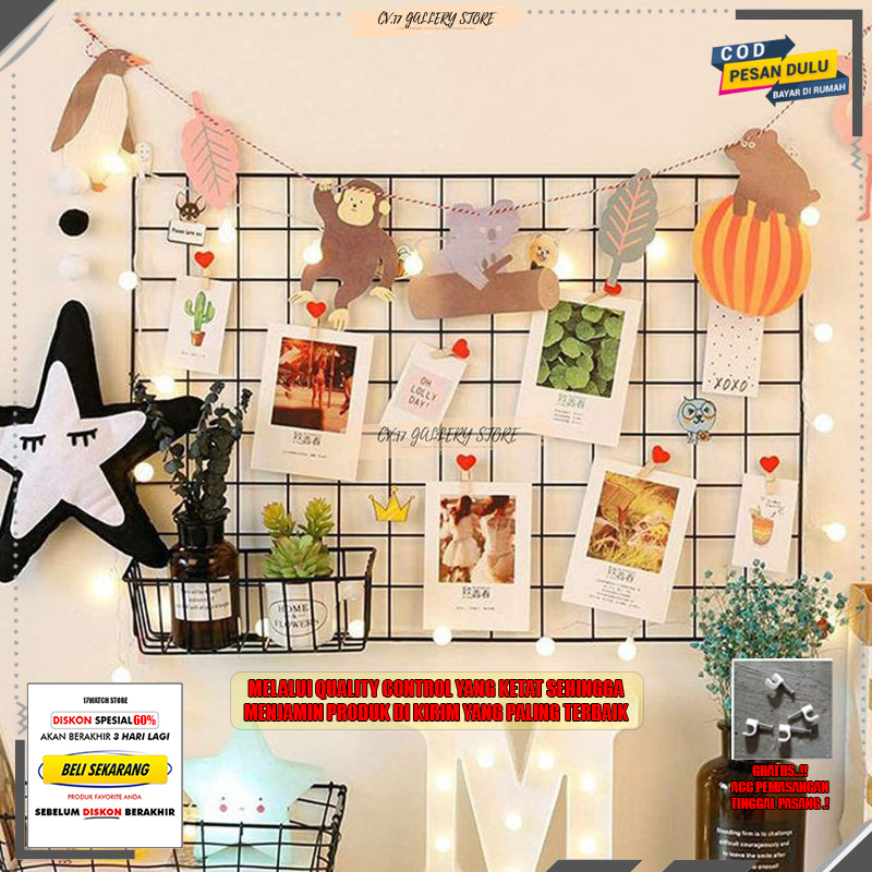 Termurah Hijang 52X35 Hias Hiasan Dinding Wall Grid Pajangan Gantungan Foto Keranjang Besi Ram Rak Gantung Black Grid Wire Mesh Notes Tempat penyimpanan Pajangan Decorasi Dekorasi Dingding Dinding Tempel  Kamar Tidur Cewek Ruang Tamu Rumah Minimalis Murah