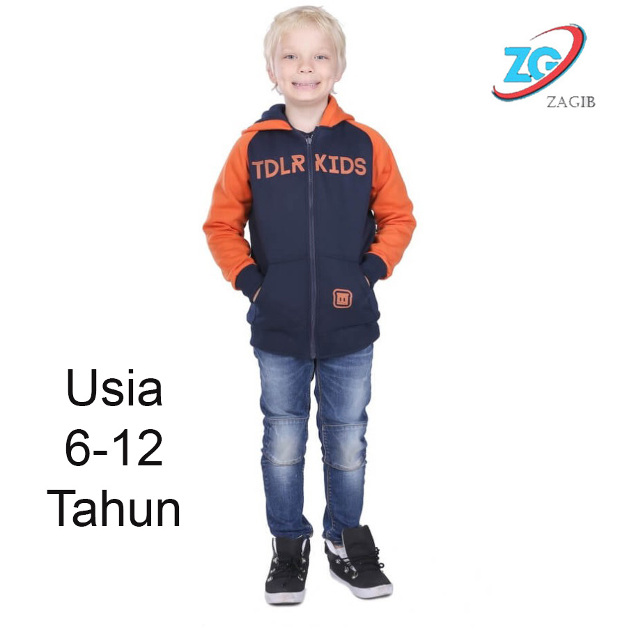 Zagib Kids 507 Jaket Sweater Anak Laki-Laki Hoodie Zipper Biru Navy Oren