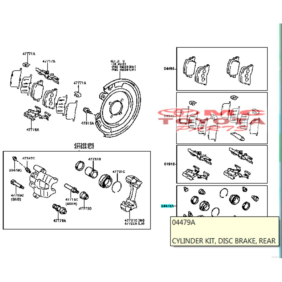Kaliper Cylinder Karet Kit Rem Belakang Toyota Wish Camry 04479-48030