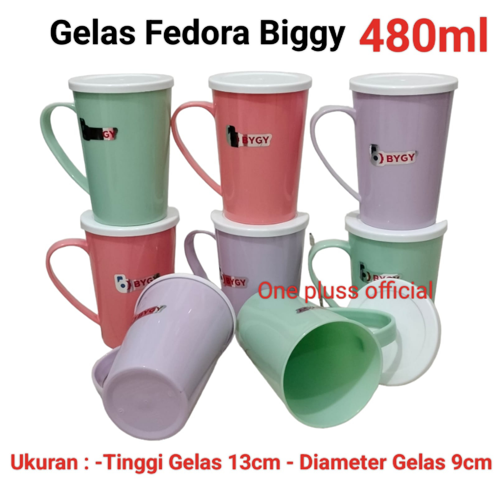 Gelas minuman biggy/cangkir kopi FEDORA/cangkir unik/mug cangki 480ml Tambah Tutup biggy