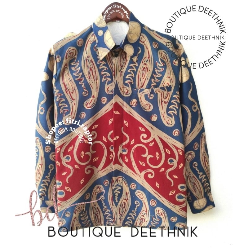 Hem batik cowok warna navy mix maron Deethnik
