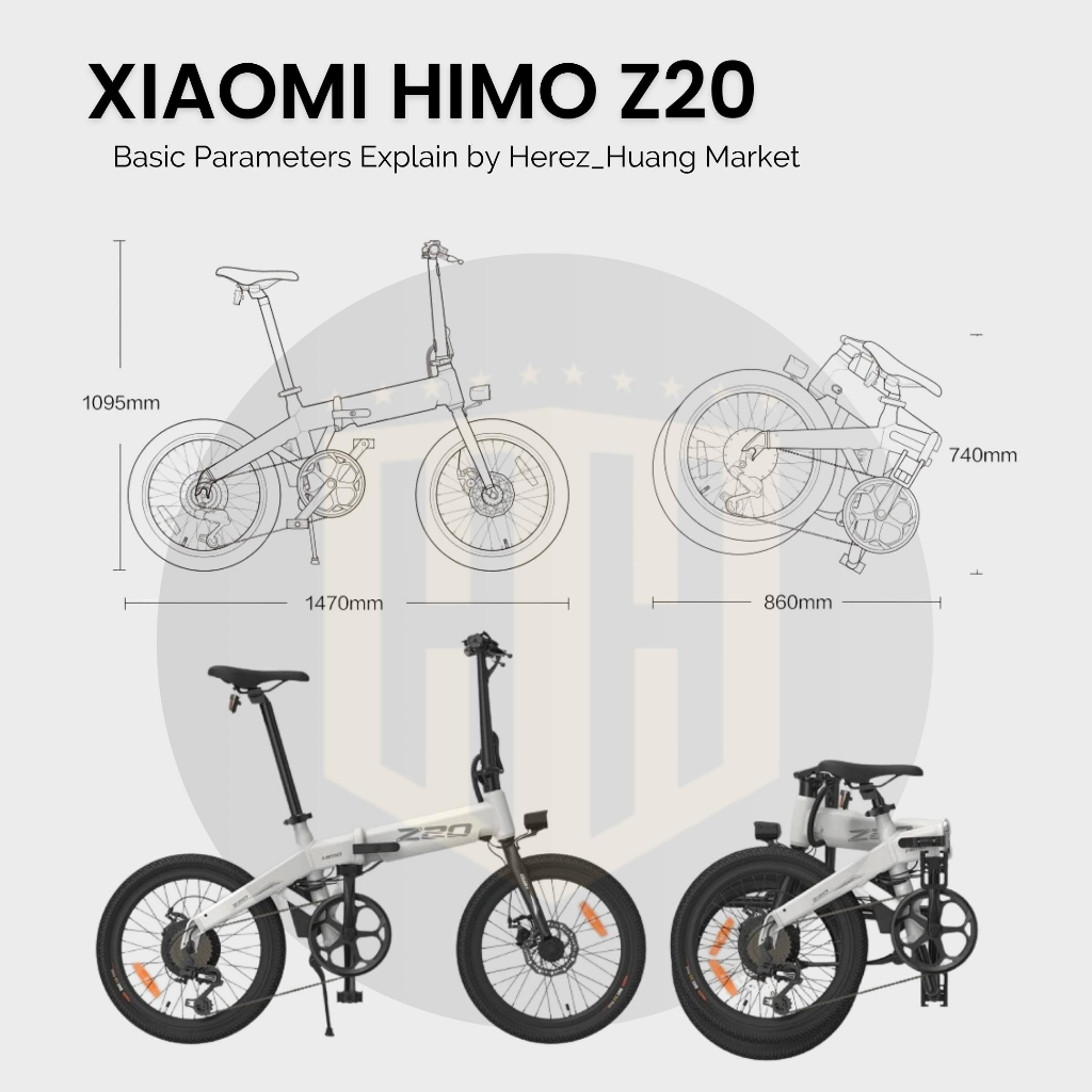 Xiaomi HIMO Z20 Sepeda Lipat Elektrik Smart Moped Bicycle 250W 80KM - White Black