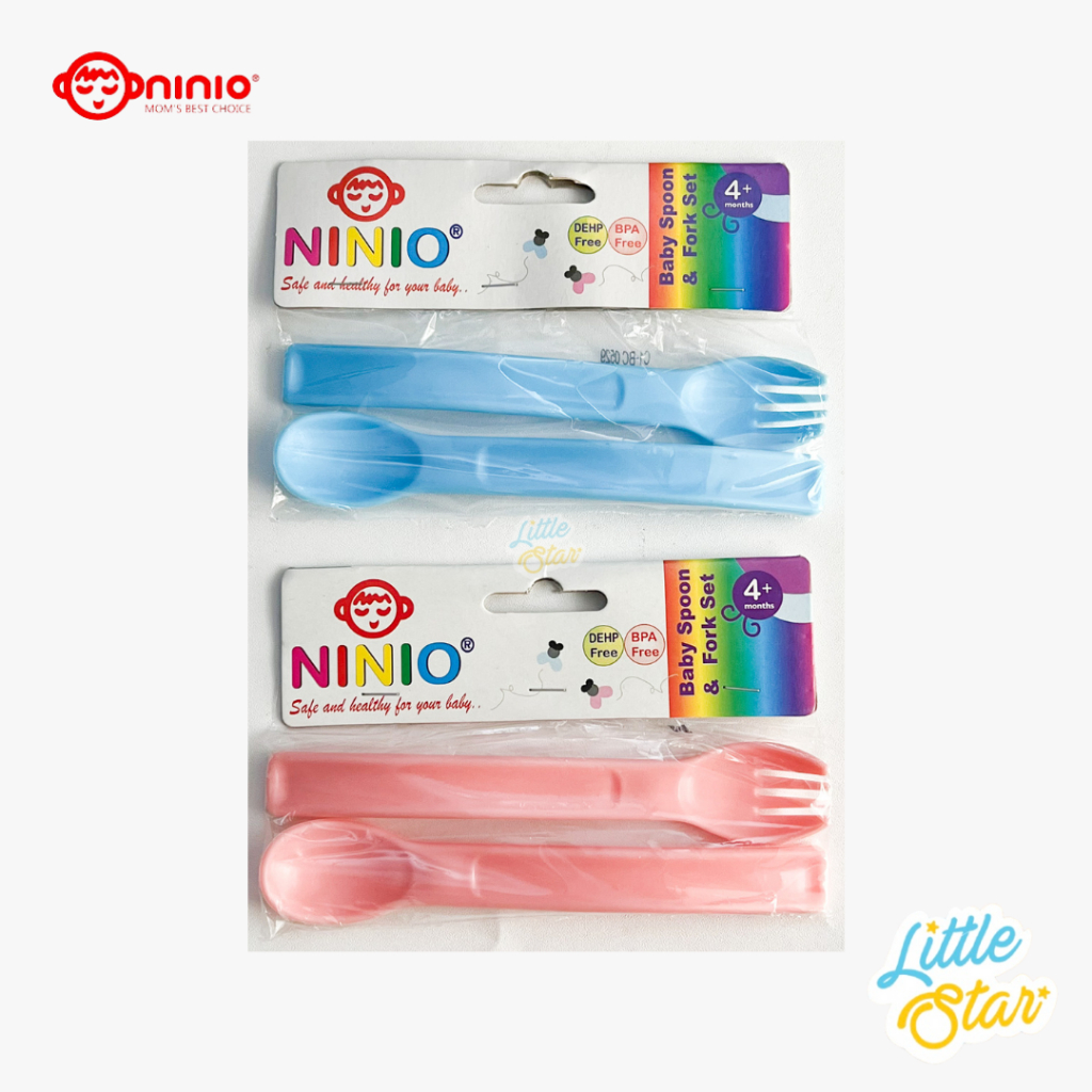 2in1 Set Sendok Garpu Baby Ninio Baby Feeding Spoon Fork Training Baby