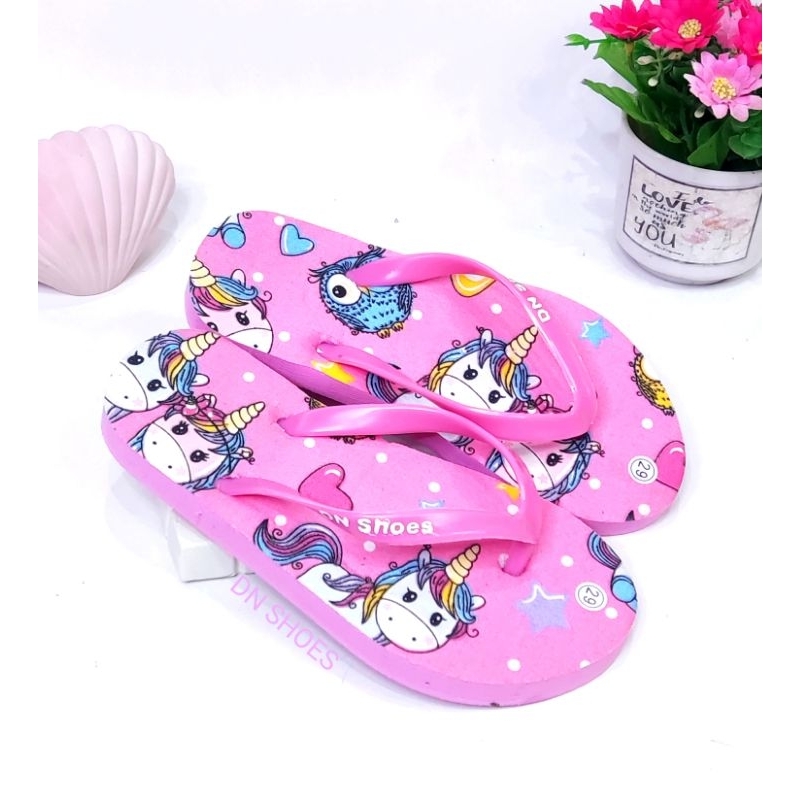 Sandal Jepit Anak Perempuan motif Unicorn Pink