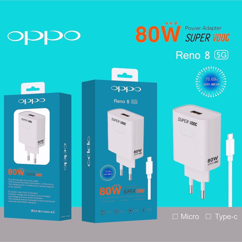 CHARGER OPPO RENO 8 5G A77S MICRO TYPE C CHARGING CASAN 80W TC SUPER VOOC 100% ORIGINAL