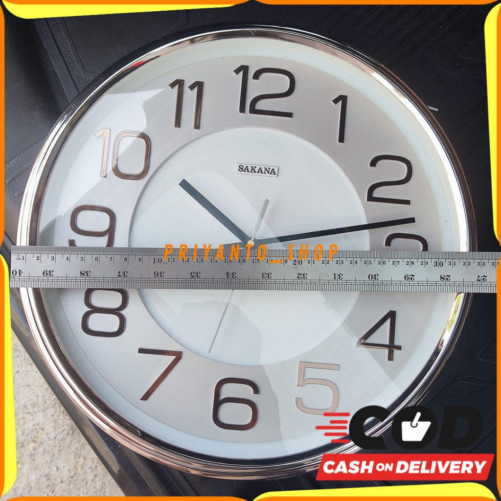 JAM DINDING SAKANA ORIGINAL 749 TIDAK BERISIK AWET 33CM GOLD