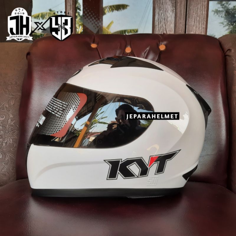 Helm Full Face KYT R10 Solid Polos White Putih Glossy Original | KYT R10 Full Face Solid Polos All V