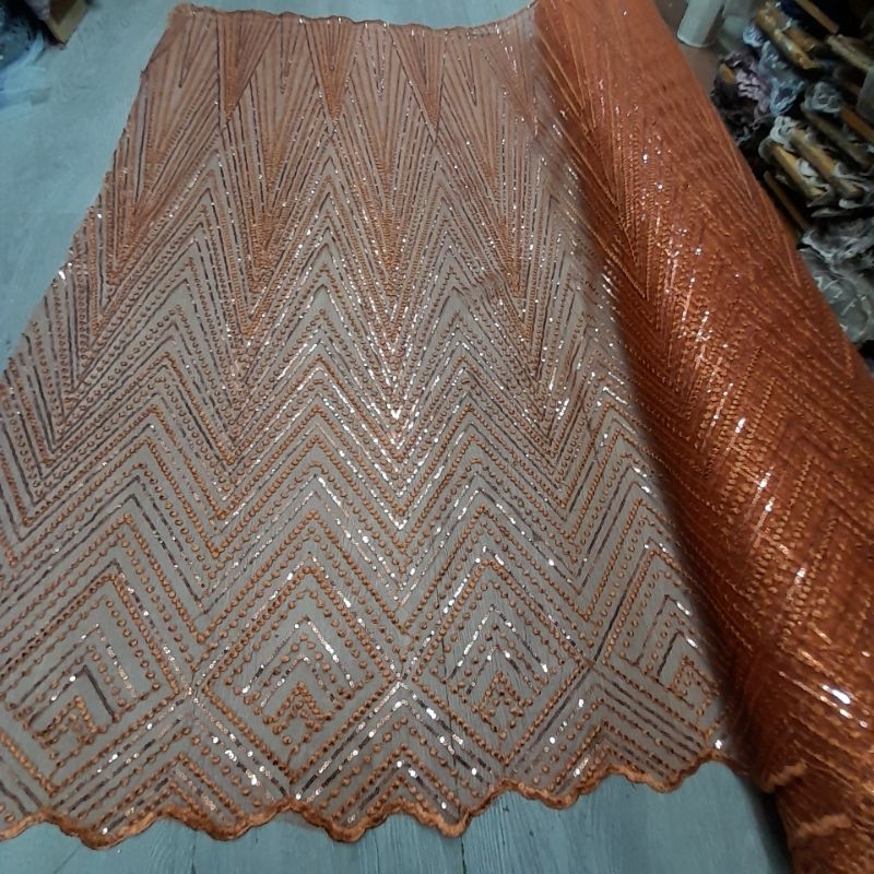 COD Kain Tile Full Payet Squen Murah /Bahan Tile Zigzag Full Payet Squen New /Bahan Brukat Tile Full