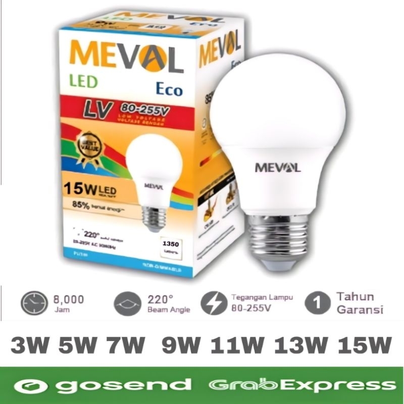 Lampu Led 3W 5W 7W 9W 11W 13W 15W 3 5 7 9 11 13 15 Watt Meval Garansi