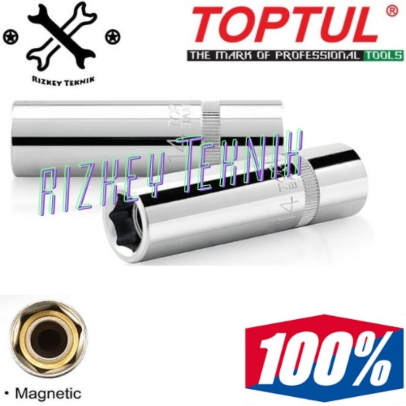 Socket Busi magnet 1/2" x 14 mm 6PT Toptul BAAT1614 Busi Magnetic Avanza Dual Vvti & Grand Livina14m
