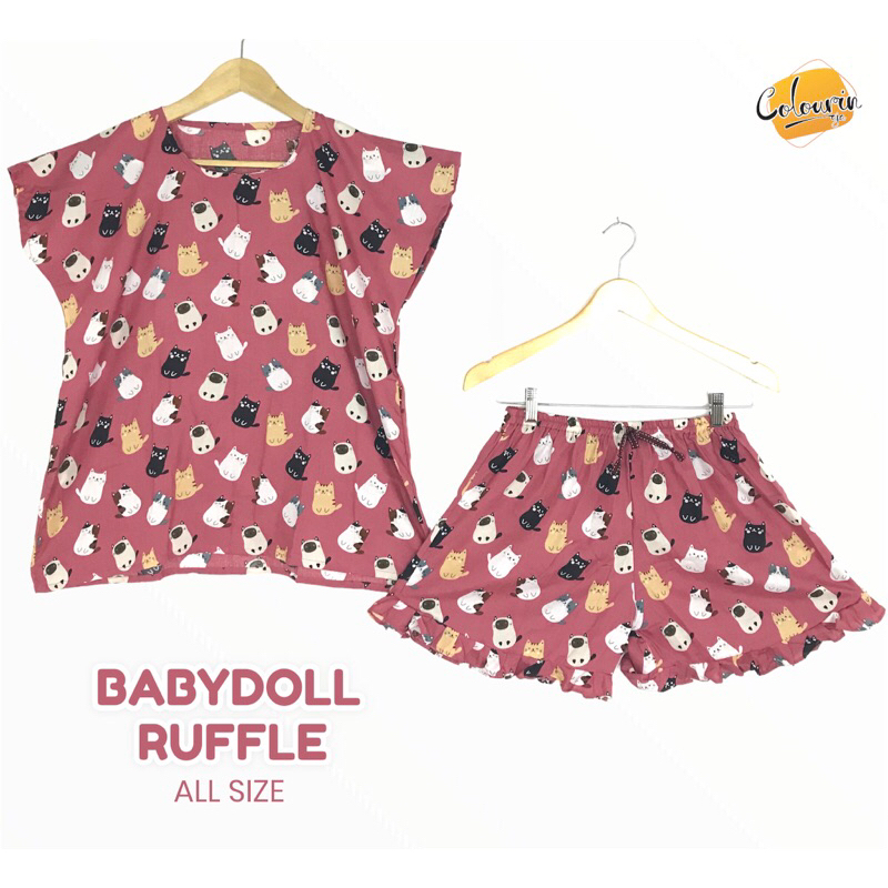 COLOURINAJA Babydoll ruffle - Babydoll pendek - Babydoll sexy - Baju tidur wanita terbaru