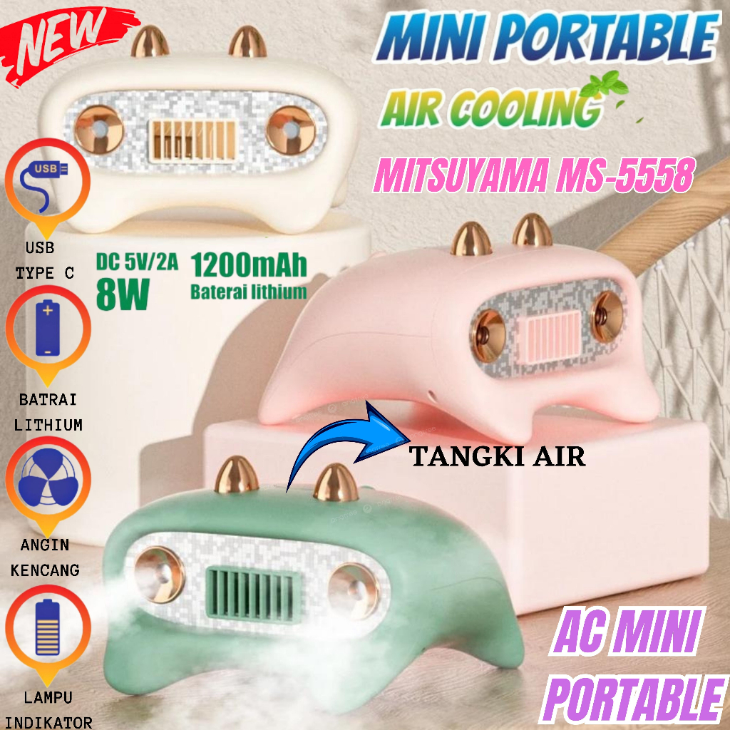 Air Cooler Fan - AC Mini Portable Dual Spray Mitsuyama MS-5558 - AC Mini 8 Watt Baterai Lithium 1200 mAh - Air Cooler Power Fan USB Pendingin Ruangan Kipas Penyejuk Udara - Praktis Hemat Energi Mudah dibawa Kemana Aja~COD~PILAR AUDIO