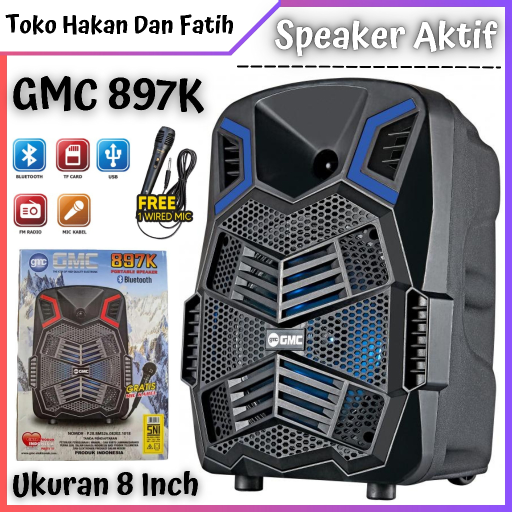 Speaker GMC 897K 8 inch Subwoofer Bluetooth Portable Free Mic kabel Karaoke | Speaker meeting Portab