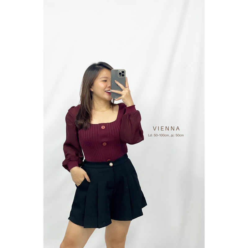 MDLV ~ VIENNA PJ RAJUT BLOUSE KOREA BLOUSE WANITA BLOUSE RAJUT ATASAN LENGAN PANJANG FASHION WANITA