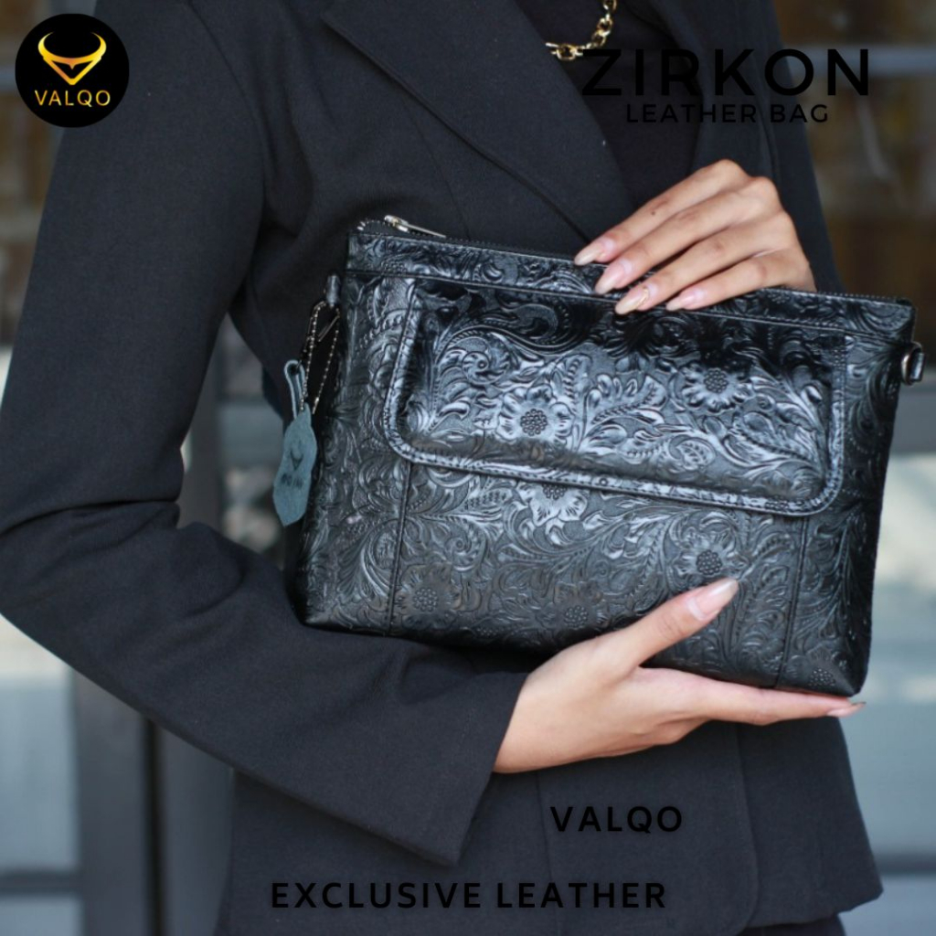 [VALQO] ZIRKON Tas kulit sapi Motif BY Clutch Kulit Pouch Wanita Tas Tangan Kulit