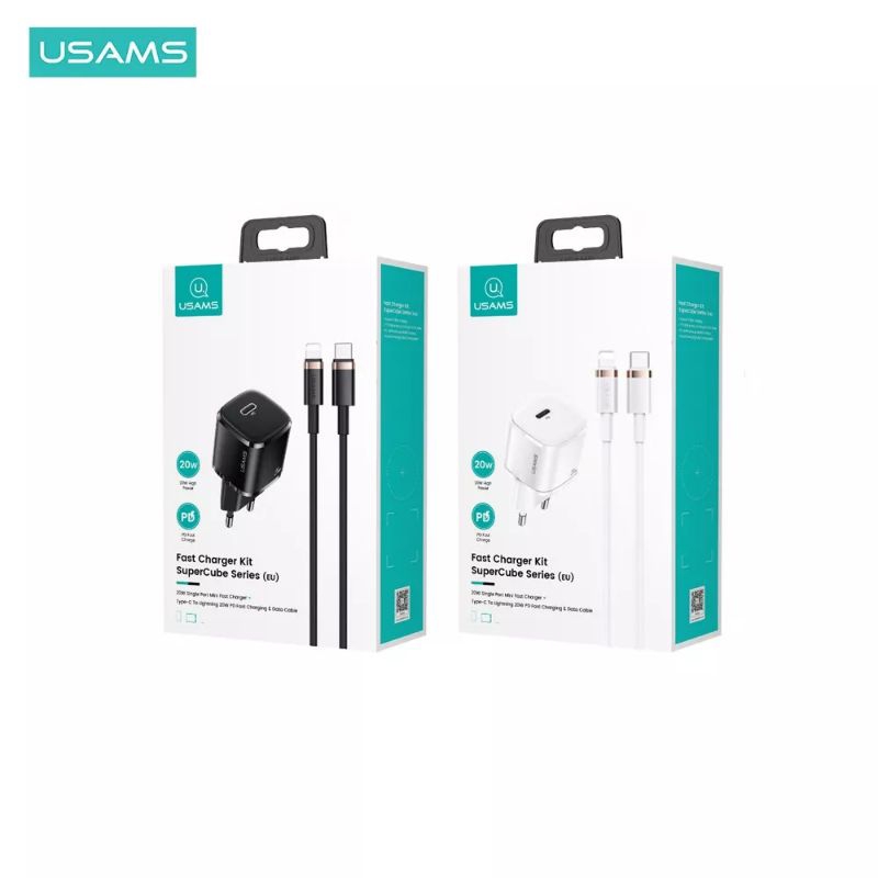 USAMS T36 Super Cube Fast Charger Kit 20W+Kabel Type-C to Lightning