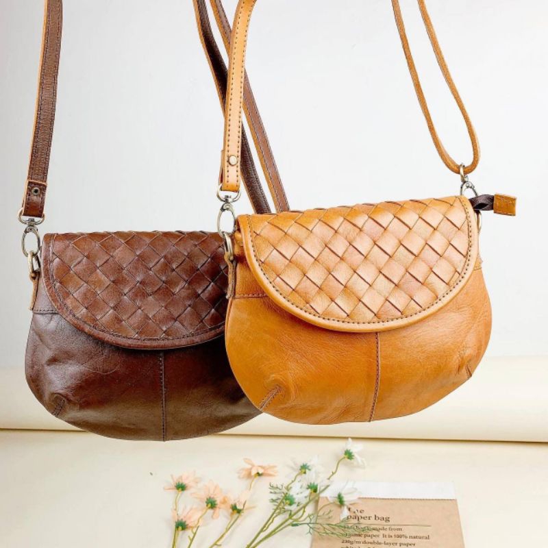 Tas Wanita Kulit sapi anyam New