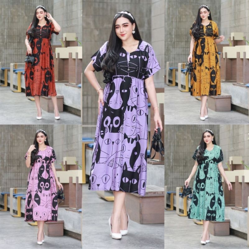 Daster terbaru viral 2023 daster motif kucing kancing depan busui frendly / daster wanita murah /fas