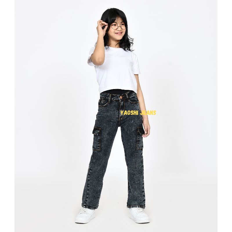 YAOSHI - JEANS PANJANG WANITA - HIGH WAIST KULOT CARGO ANAK TANGGUNG SIZE 24-26