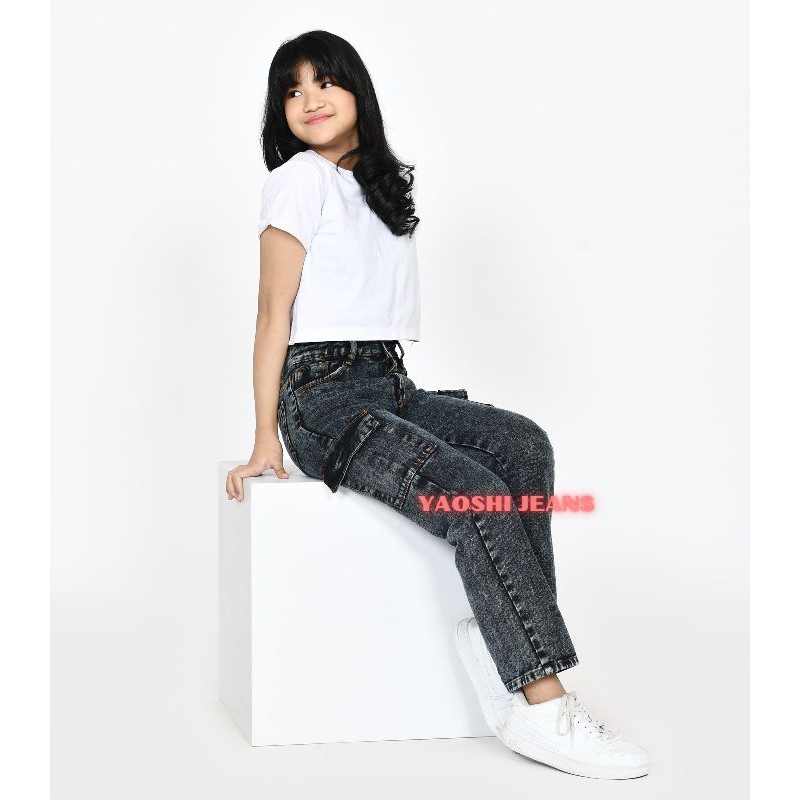 YAOSHI - JEANS PANJANG WANITA - HIGH WAIST KULOT CARGO ANAK TANGGUNG SIZE 24-26