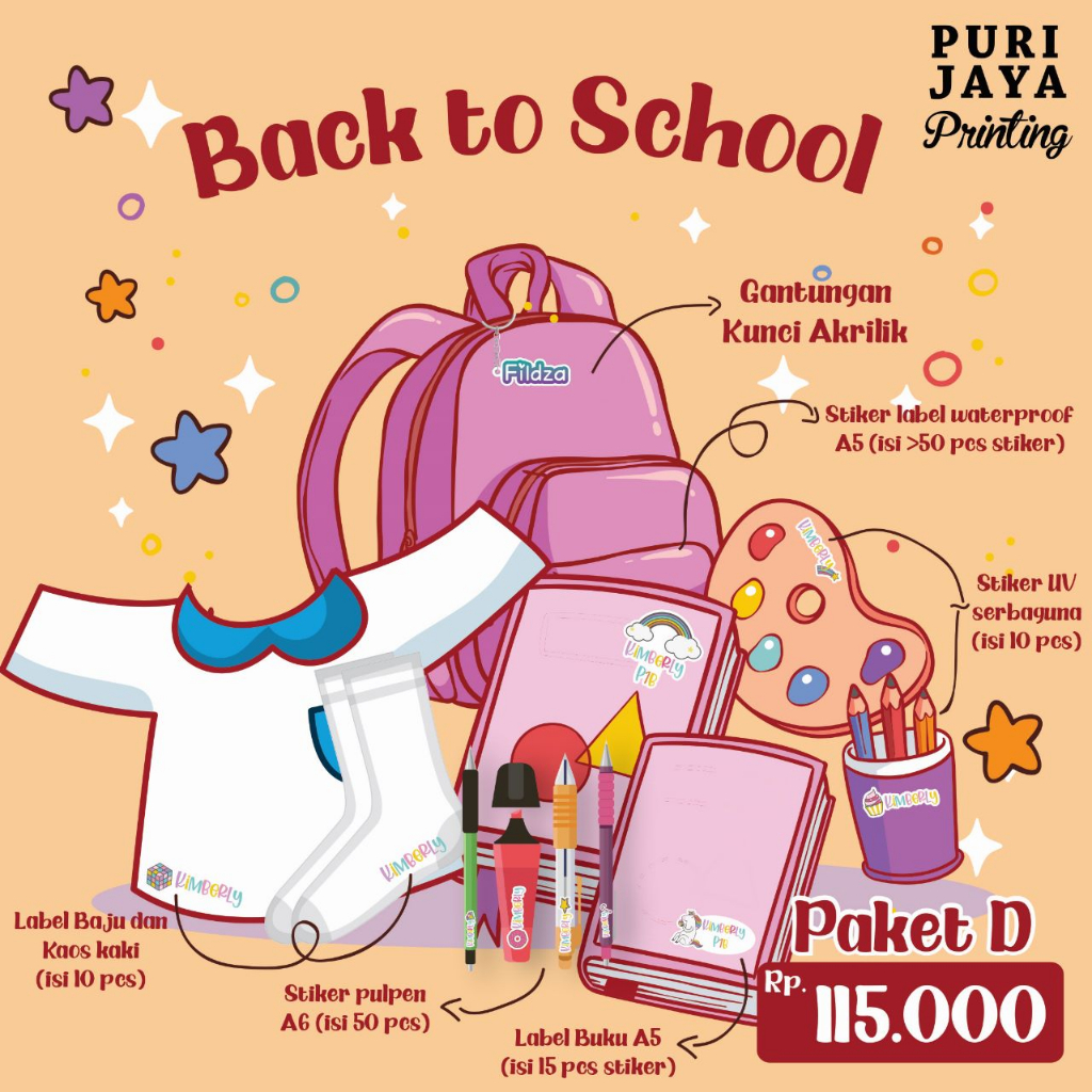 

LABEL NAMA, LABEL BAJU, GANTUNGAN KUNCI, STICKER LABEL PAKET D