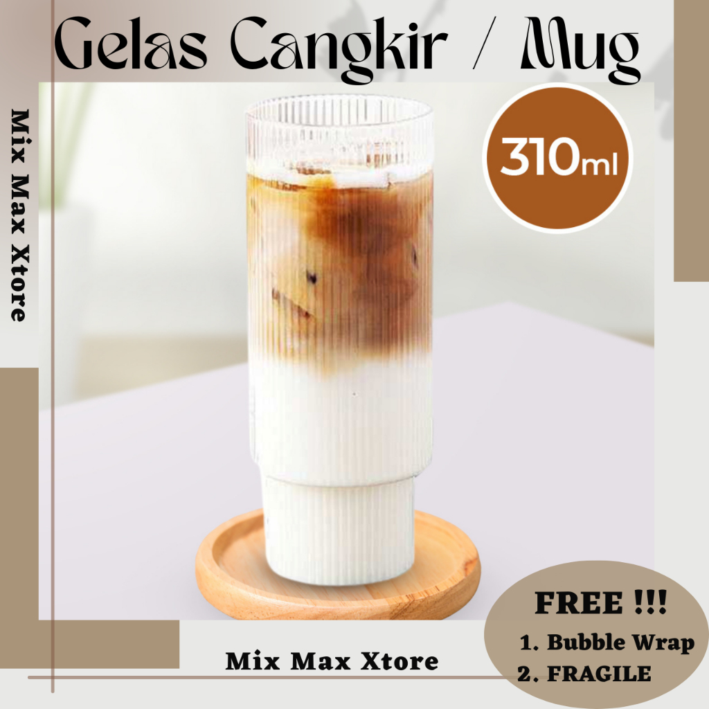 Gelas Cangkir Tea Coffee Mug Desain Stripe Origami 310 ml - Transparan