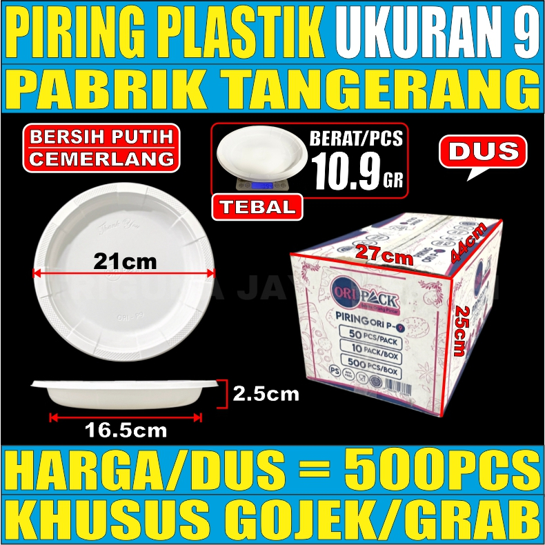 Piring Plastik Putih P6 uk 6 kecil / Piring P7 uk 7 sedang / Piring P9 uk 9 Besar u Makan Dus Gjk