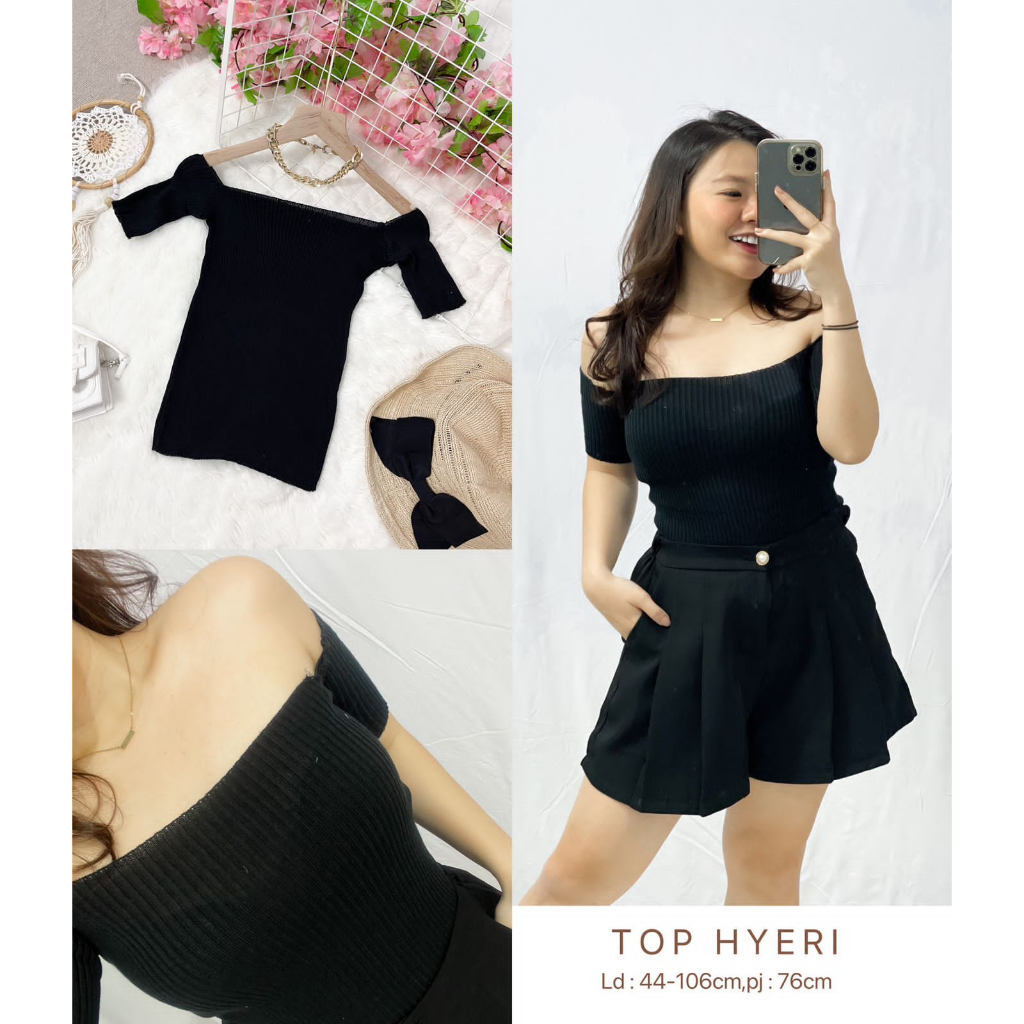 Atasan Wanita Bahan Rajut Sabrina Top Hyeri  / Mini Top Hyeri HOPYLOVY